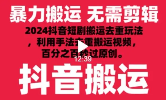 2024最新抖音搬运技术，抖音短剧视频去重，手法搬运，利用工具去重，达到秒过原创的效果【揭秘】_学通网创