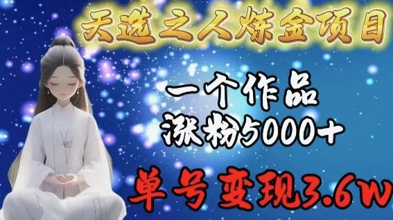 天选之人炼金项目，一个作品涨粉5000+，单号变现3.6w【揭秘】_学通网创