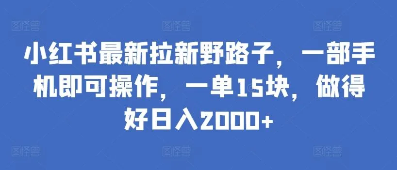 小红书最新拉新野路子，一部手机即可操作，一单15块，做得好日入2000+【揭秘】_学通网创