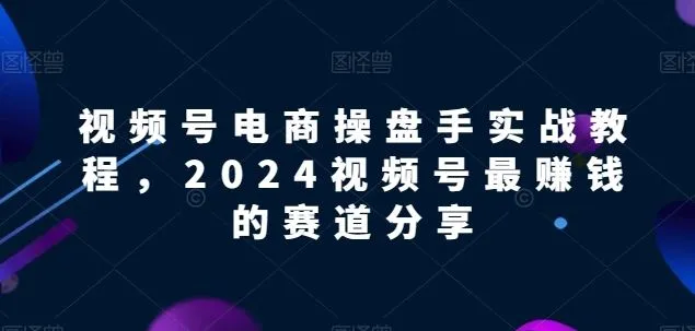 视频号电商实战教程，2024视频号最赚钱的赛道分享_学通网创