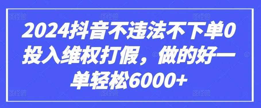 2024抖音不违法不下单0投入维权打假，做的好一单轻松6000+【仅揭秘】_学通网创