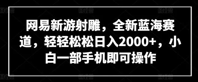 网易新游射雕，全新蓝海赛道，轻轻松松日入2000+，小白一部手机即可操作【揭秘】_学通网创