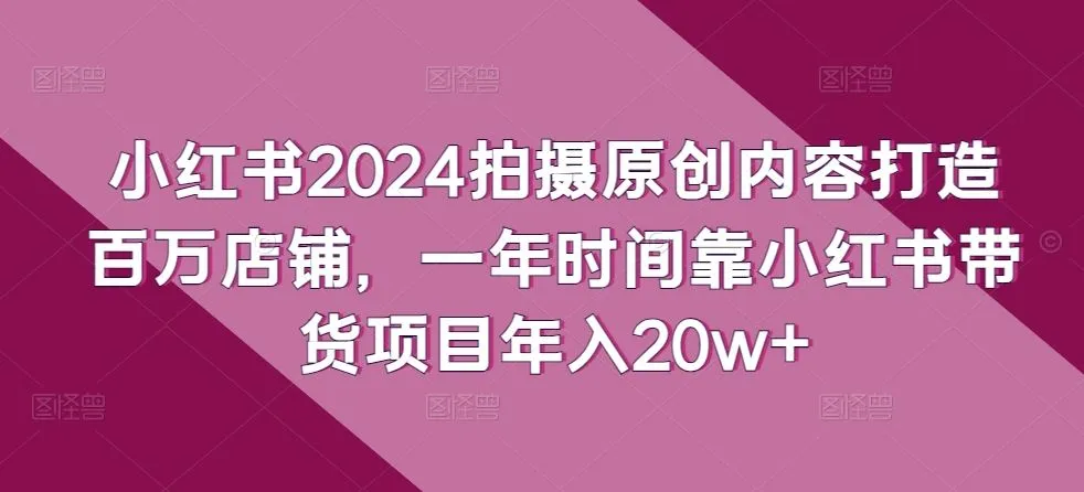 小红书2024拍摄原创内容打造百万店铺，一年时间靠小红书带货项目年入20w+_学通网创