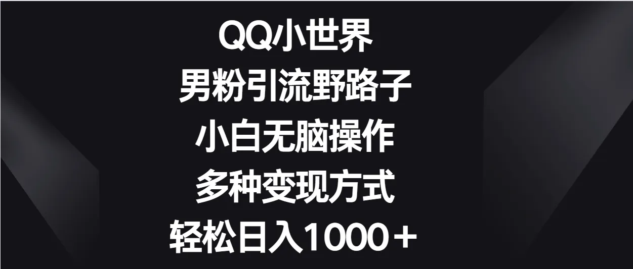 QQ小世界男粉引流野路子，小白无脑操作，多种变现方式轻松日入1000＋_学通网创
