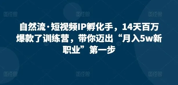 自然流·短视频IP孵化手，14天百万爆款了训练营，带你迈出“月入5w新职业”第一步_学通网创