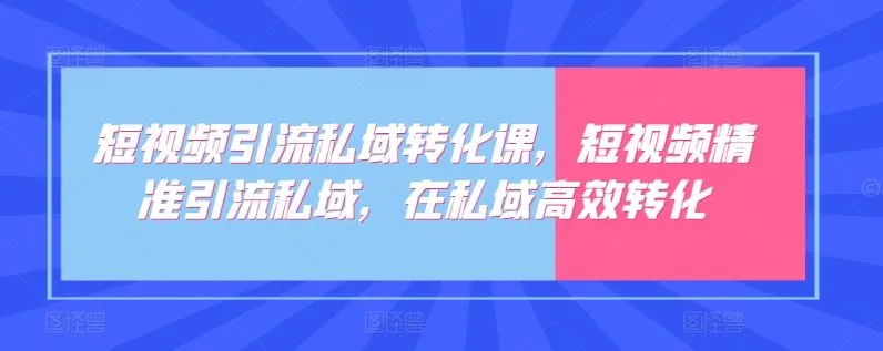 短视频引流私域转化课，短视频精准引流私域，在私域高效转化_学通网创