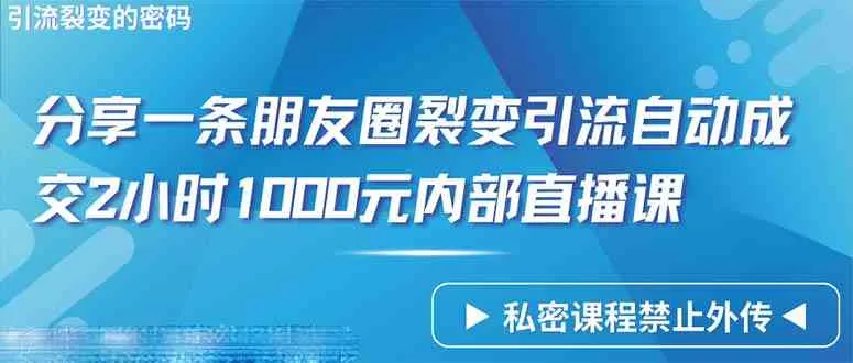 （9850期）仅靠分享一条朋友圈裂变引流自动成交2小时1000内部直播课程_学通网创