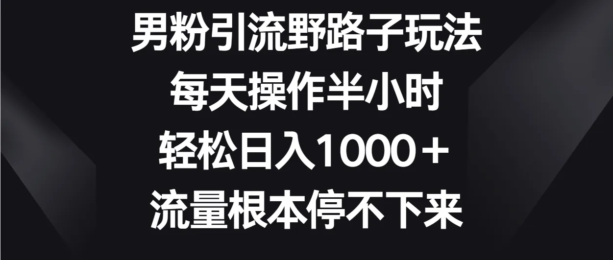 男粉引流野路子玩法，每天操作半小时轻松日入1000＋，流量根本停不下来_学通网创