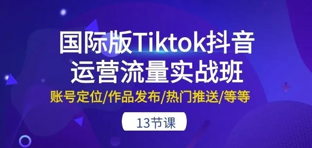 国际版Tiktok抖音运营流量实战班：账号定位/作品发布/热门推送/等等-13节_学通网创