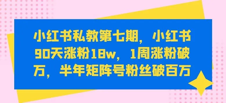 小红书私教第七期，小红书90天涨粉18w，1周涨粉破万，半年矩阵号粉丝破百万_学通网创
