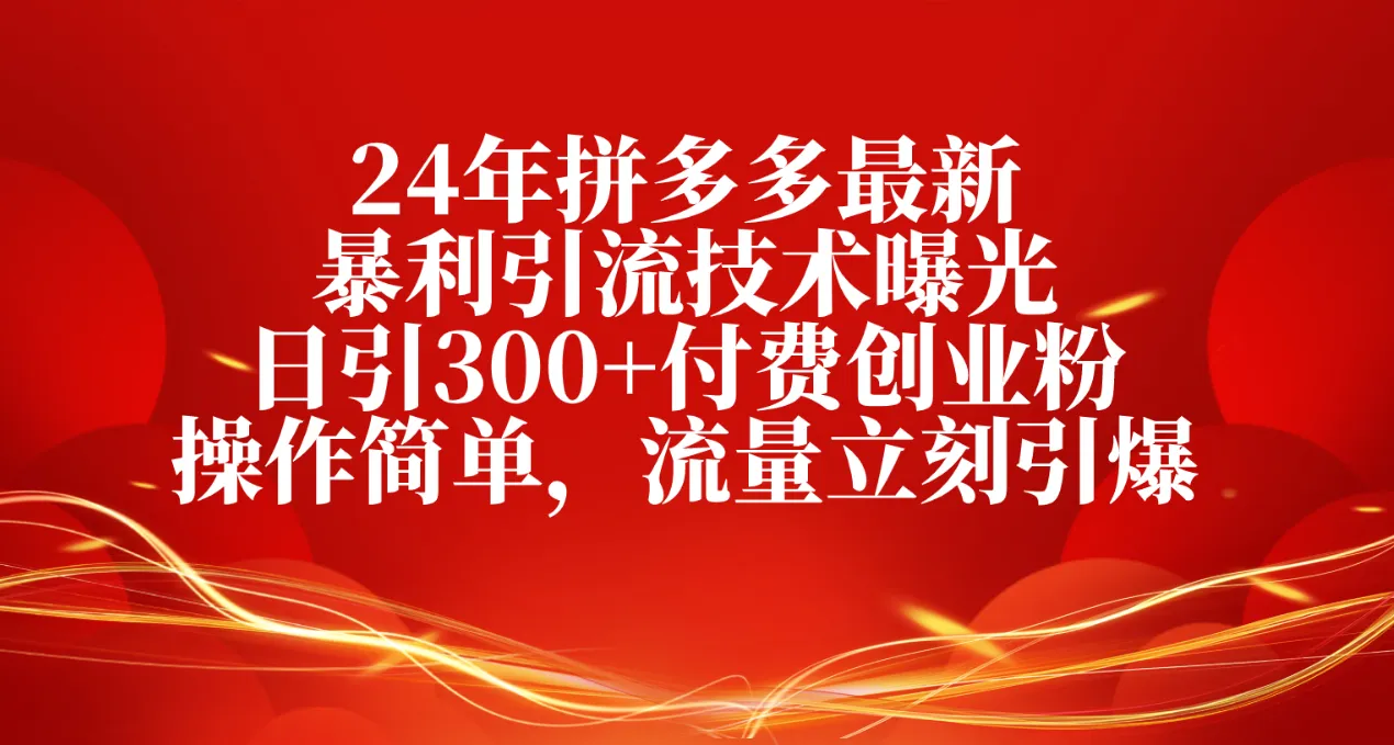 （10559期）24年拼多多最新暴利引流技术曝光，日引300+付费创业粉，操作简单，流量…_学通网创