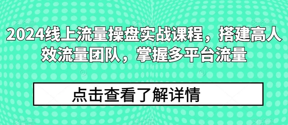 2024线上流量操盘实战课程,搭建高人效流量团队,掌握多平台流量