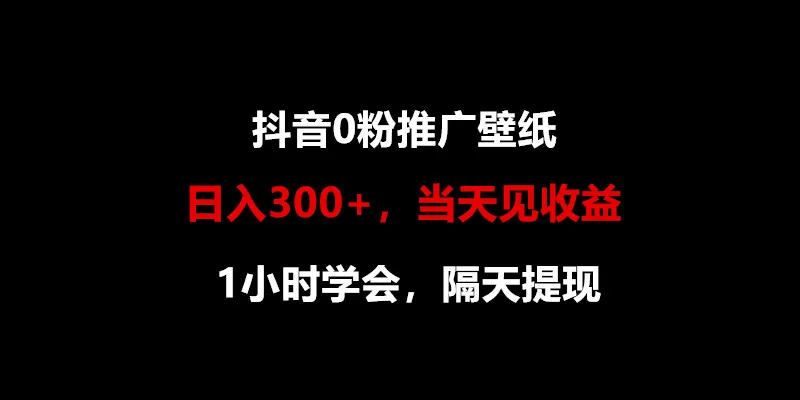日入300+，抖音0粉推广壁纸，1小时学会，当天见收益，隔天提现_学通网创