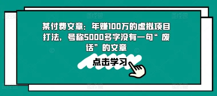 某付费文章：年赚100w的虚拟项目打法，号称5000多字没有一句“废话”的文章_学通网创