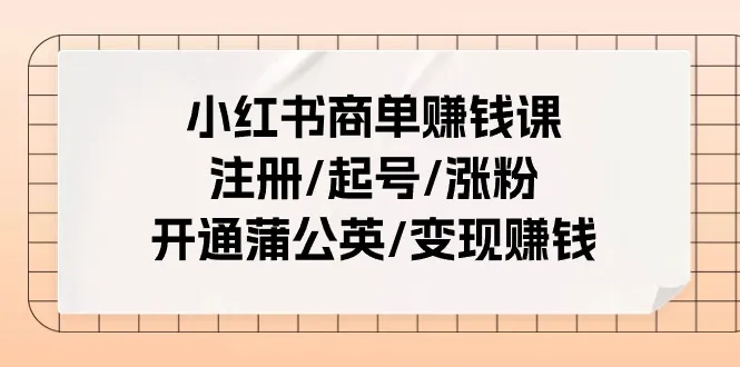 (11130期)小红书商单赚钱课:注册/起号/涨粉/开通蒲公英/变现赚钱(25节课)_学通网创