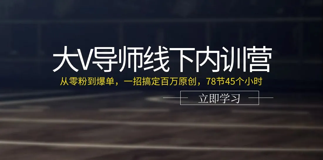 大V导师线下内训营：从零粉到爆单，一招搞定百万原创（78节45个小时）_学通网创