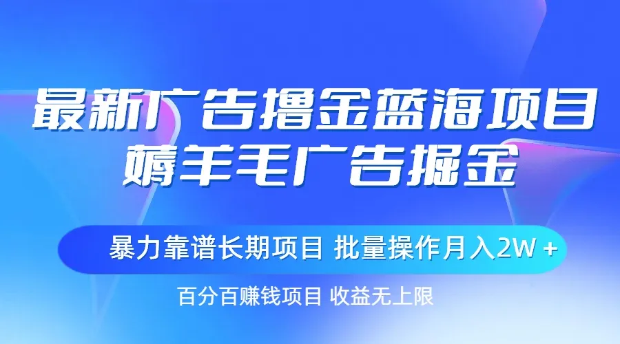 （11193期）最新广告撸金蓝海项目，薅羊毛广告掘金 长期项目 批量操作月入2W＋_学通网创