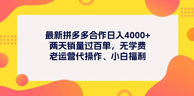 （11410期）最新拼多多项目日入4000+两天销量过百单，无学费、老运营代操作、小白福利_学通网创