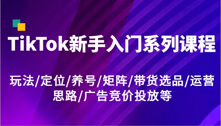 TikTok新手入门系列课程，玩法/定位/养号/矩阵/带货选品/运营思路/广告竞价投放等_学通网创