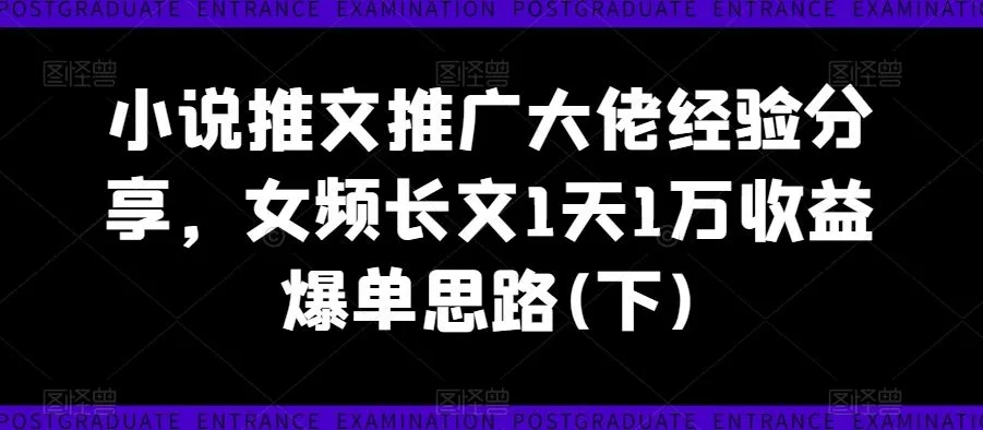 小说推文推广大佬经验分享，女频长文1天1万收益爆单思路(下)_学通网创