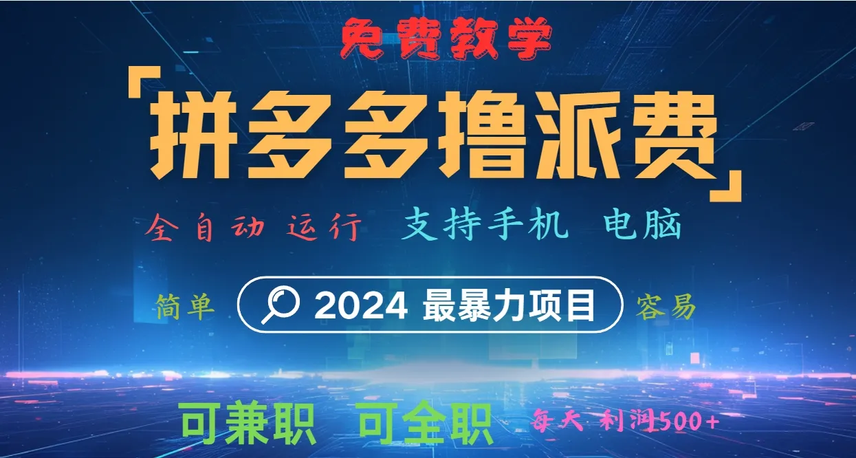 拼多多撸派费，2024最暴利的项目。软件全自动运行，日下1000单。每天利润500+，免费_学通网创