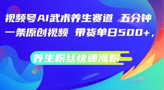 视频号AI武术养生赛道，五分钟一条原创视频，带货单日几张，养生粉丝快速涨粉【揭秘】_学通网创