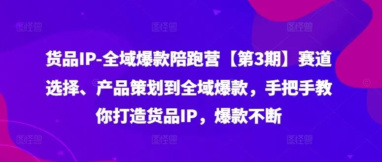 货品IP全域爆款陪跑营【第3期】赛道选择、产品策划到全域爆款，手把手教你打造货品IP，爆款不断_学通网创