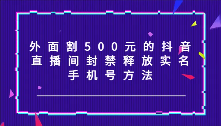 外面割500元的抖音直播间封禁释放实名/手机号方法！_学通网创