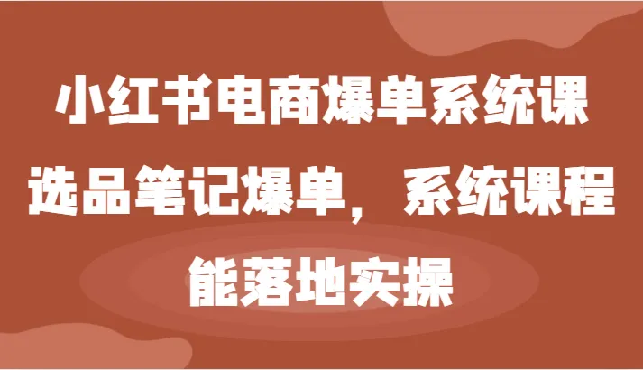 小红书电商爆单系统课-选品笔记爆单，系统课程，能落地实操_学通网创