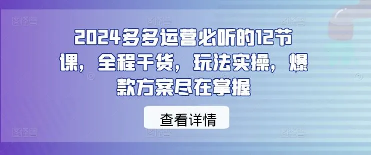 2024多多运营必听的12节课,全程干货,玩法实操,爆款方案尽在掌握