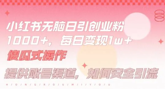 小红书无脑每日引流创业粉500+，小白每天只花半小时，躺赚长尾收益【揭秘】_学通网创