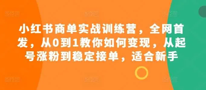 小红书商单实战训练营,全网首发,从0到1教你如何变现,从起号涨粉到稳定接单,适合新手