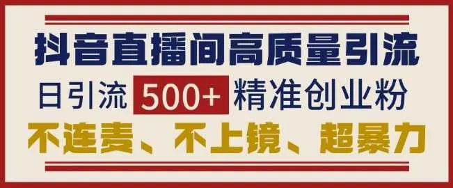 抖音直播间引流创业粉,无需连麦、不用上镜、超暴力,日引流500+高质量精准创业粉_学通网创