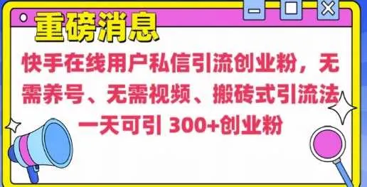 快手最新引流创业粉方法，无需养号、无需视频、搬砖式引流法【揭秘】_学通网创