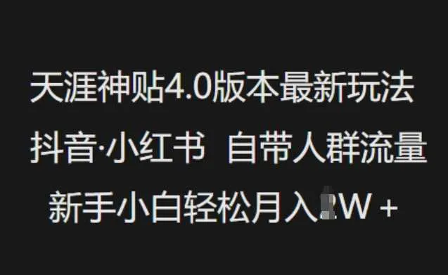 天涯神贴4.0版本最新玩法，抖音·小红书自带人群流量，新手小白轻松月入过W_学通网创