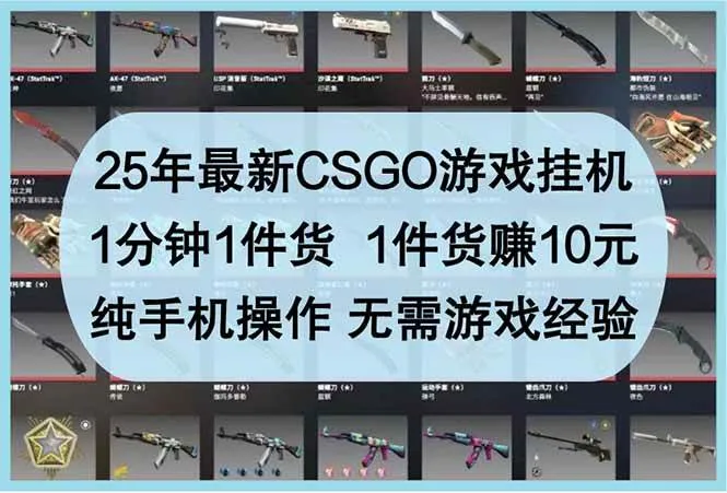（14439期）25年最新CSGO游戏挂机，1分钟1件货，1件货赚10元 纯手机操作 无需游戏经验_学通网创