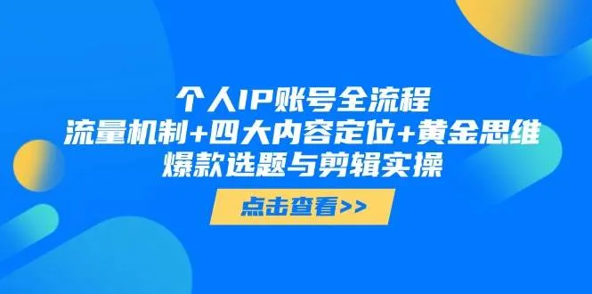 （14667期）个人IP账号全流程：流量机制+四大内容定位+黄金思维, 爆款选题与剪辑实操_学通网创