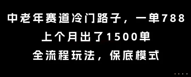 中老年赛道冷门路子，一单788，上个月出了1500单，全流程玩法，保底模式【揭秘】_学通网创