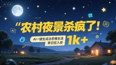 农村夜景杀疯了!AI一键生成治愈系慢生活,单日狂入1k+_学通网创