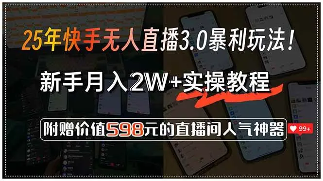 （15335期）25年快手无人直播3.0暴利玩法！，新手月入2W+实操教程，附赠价值598元…_学通网创