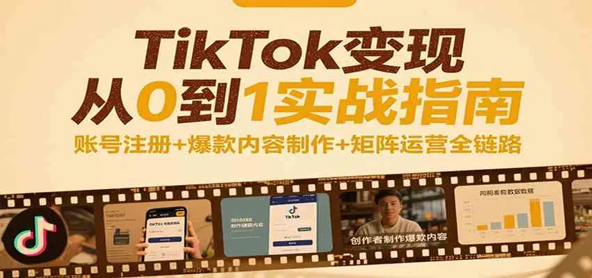 TikTok变现从0到1实战指南：账号注册+爆款内容制作+矩阵运营全链路 - 学通网创_学通网创