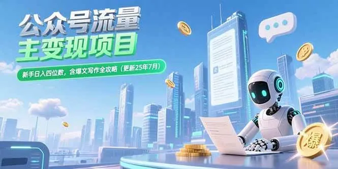（15340期）公众号流量主变现项目，新手日入四位数，含爆文写作全攻略(更新25年7月)_学通网创
