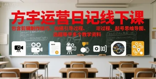 方宇运营日记线下课，包含剪辑制作技巧、拍摄引导过程、起号思维导图、选题等多个教学资料_学通网创