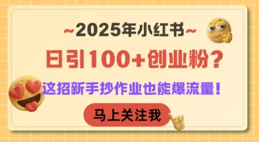 2025年小红书日引100+创业粉?这招新手抄作业也能爆流量!_学通网创