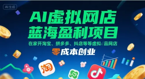 AI虚拟网店蓝海盈利项目，在家开淘宝、拼多多、抖店等虚拟品网店，零成本创业_学通网创