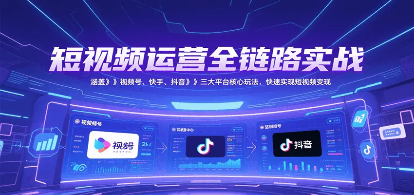 短视频运营全链路实战，涵盖视频号、快手、抖音三大平台核心玩法，快速实现变现！_学通网创