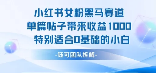 小红书女粉黑马赛道单篇帖子带来收益1k+，特别适合0基础的小白_学通网创
