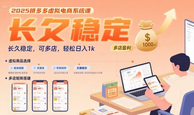 2025拼多多虚拟电商系统课，长久稳定，可多店，轻松日入1k_学通网创