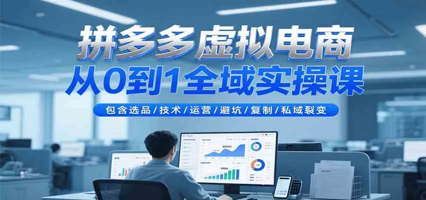 拼多多虚拟电商从0到1全域实操课，包含选品/技术/运营/避坑/复制/私域裂变_学通网创