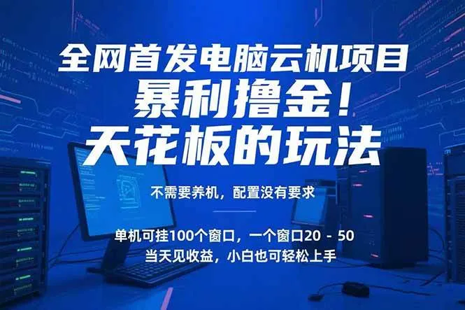 （15323期）电脑云机项目 暴力撸金玩法，不需要养机 配置没有要求 单机100个窗口一…_学通网创